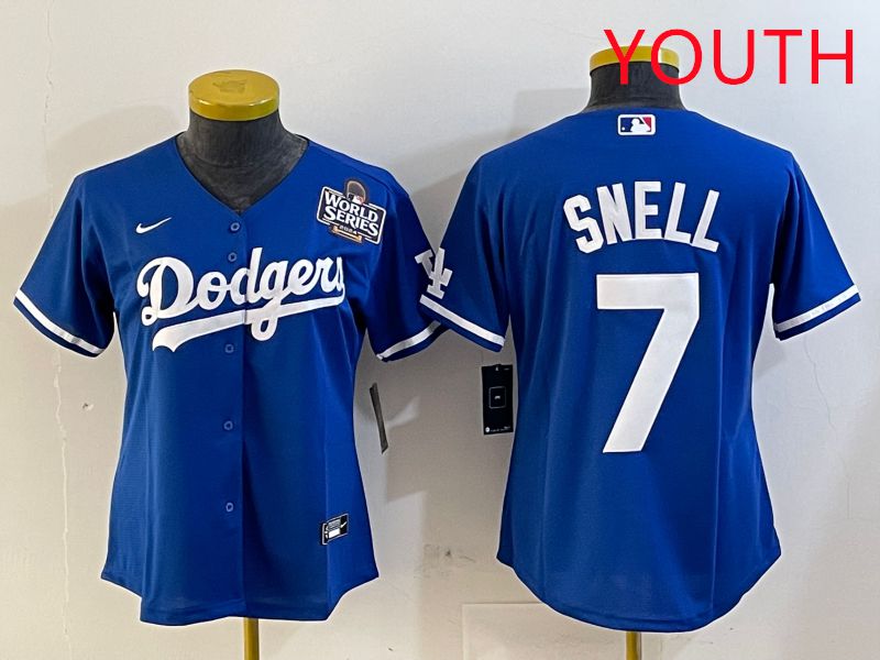 Youth Los Angeles Dodgers #7 Snell Blue Game 2025 Nike MLB Jersey style 4
